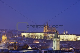  prague - spires of the old town and hradcany castle at dusk