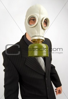 business man in a gas mask