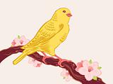 Vector cute bird and flowers spring illustration