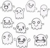 Set of 10 Cute Ghosts Stickers. Vector Image