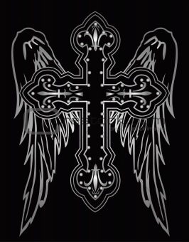 shiny religious cross with wing illustration