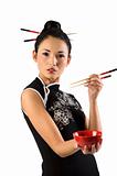 oriental girl with chopstick