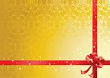 Red ribbon over gold background