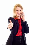 woman on the phone making her ok sign