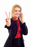 businesswoman on the cell phone celebrating