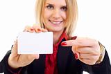 businesswoman showing her business card