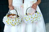Two Flower Girls Holding Daisy Baskets