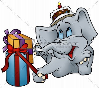 Elephant and Gifts - Happy Birthday