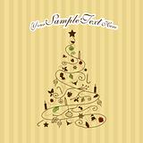 Christmas tree on striped background. Vector