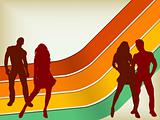 Retro Background with two couples silhouettes