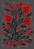 Abstract floral ornament in red and black colors