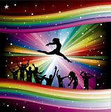 vector illustration with dancers on rainbow background