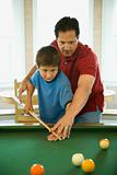 Father and Son Playing Pool
