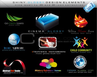 Design Element Collection with colorful Shiny Icons - Set 7