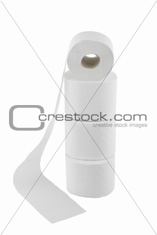 four rolls of toilet paper isolated on white