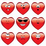 Set of nine cartoon hearts