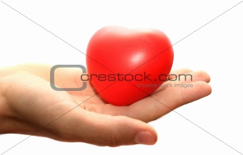 Red heart on the hand