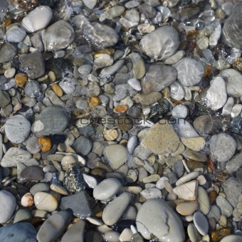 pebbles and stone in the sea water