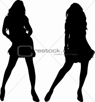2 sexy Women silhouettes on white background.