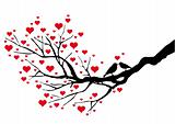 birds kissing on a heart tree