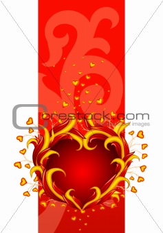 red banner with burning heart