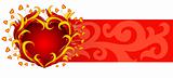 red banner with burning heart