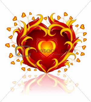 love heart burning in blaze