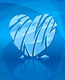 broken icy heart on blue background