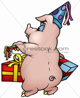 Pig with Gifts - Happy Birthday