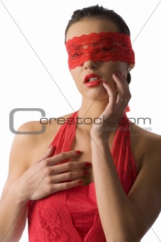 red woman with mask