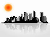 Panorama of city with sun. Vector