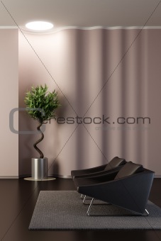 design of the lounge room with wavy wall
