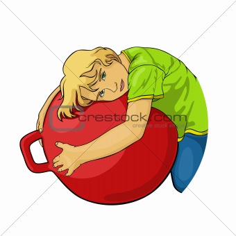 illustration of girl who embraces the sports ball
