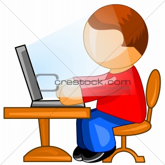 Man working on computer. Web icon.