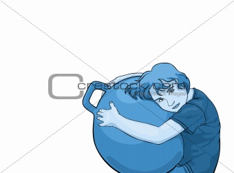 illustration of girl who embraces the sports ball