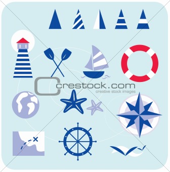Blue nautical and sailor icons