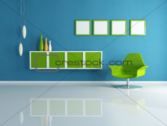 green and blue contemporary living room