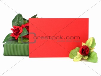 Gift with floral decor. Flowers are artificial. 