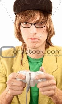 Teenage boy with game controller