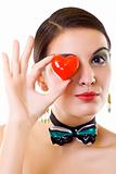  woman holding a red heart
