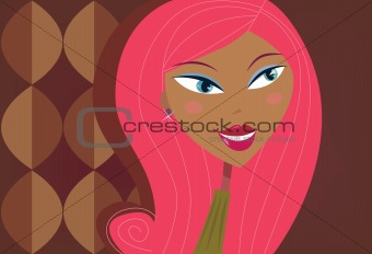 Woman head with crazy red hairstyle