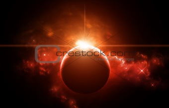 Rising Sun in a red space nebula