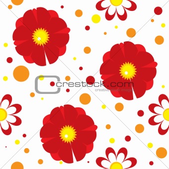 Seamless pattern with abstract flowers and spots