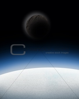 Earth with moon shape in the space