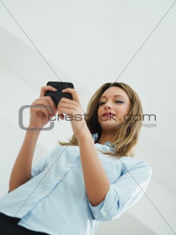 woman reading emails
