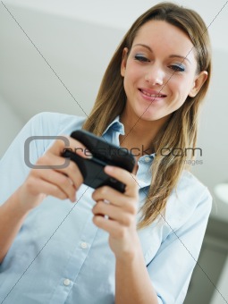 woman reading emails