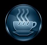 coffee cup icon dark blue, isolated on black background.