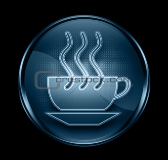 coffee cup icon dark blue, isolated on black background.