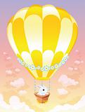 Hot air balloon with white bunny.