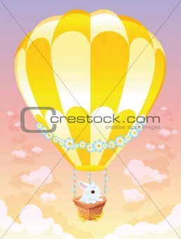 Hot air balloon with white bunny.